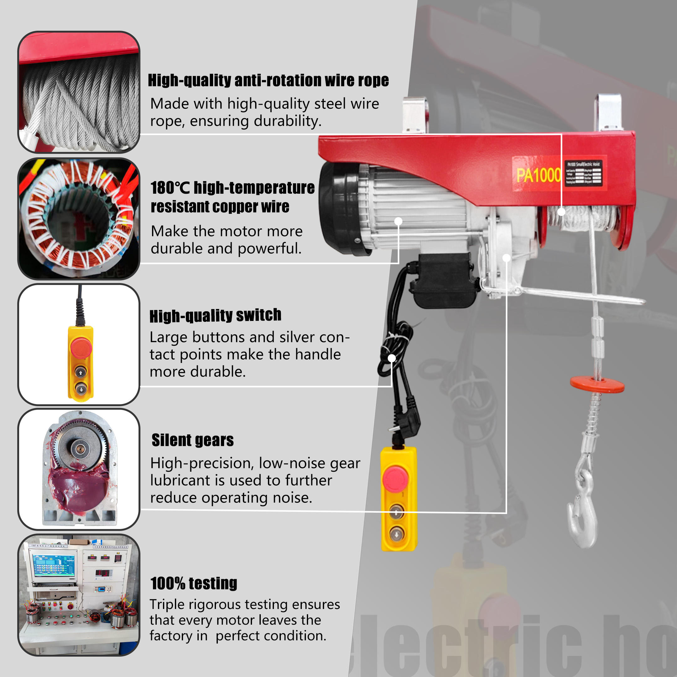 Micro electric hoist wire rope and component details