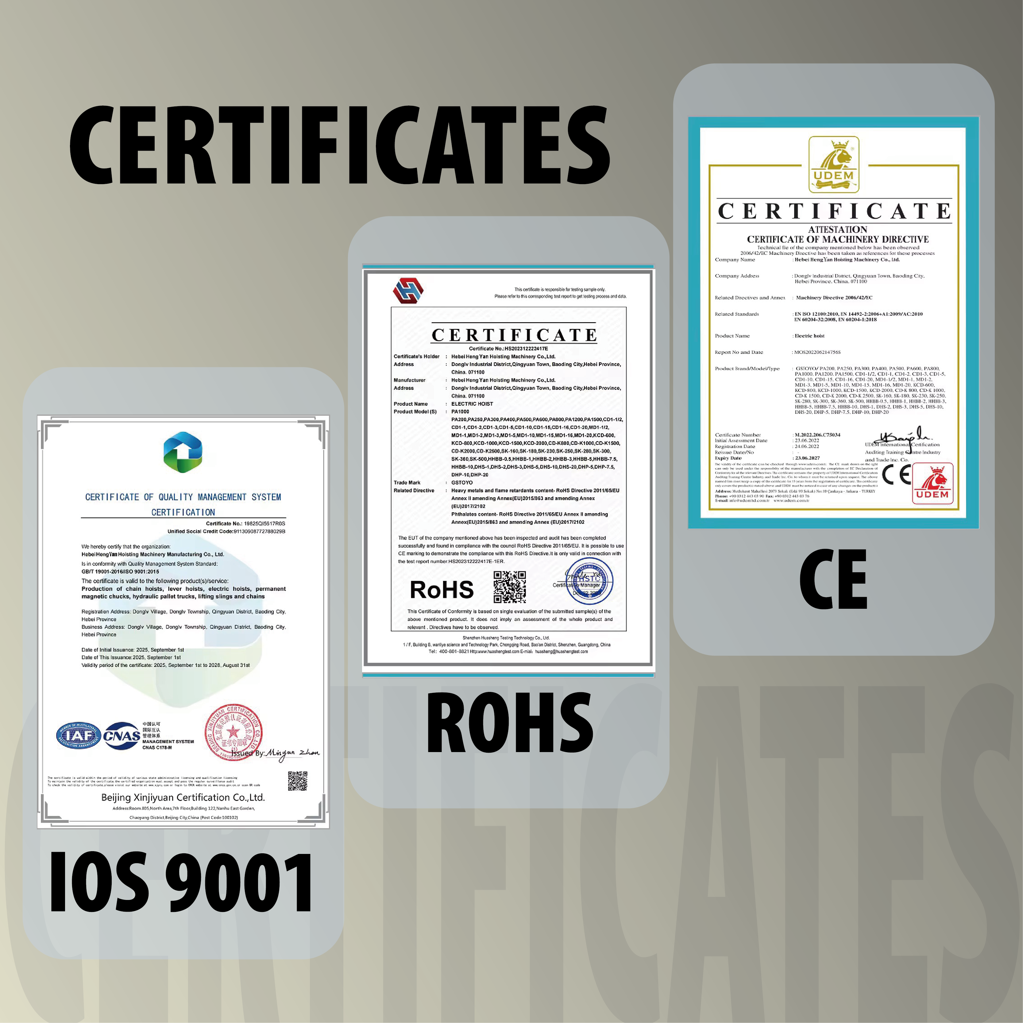 Product certificates and compliance documents