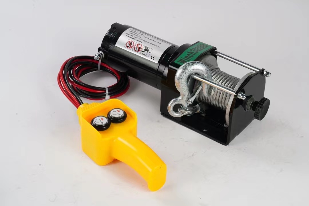 Electric winch with yellow pendant controller