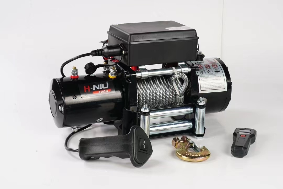 6000 lb electric winch with hook and controller